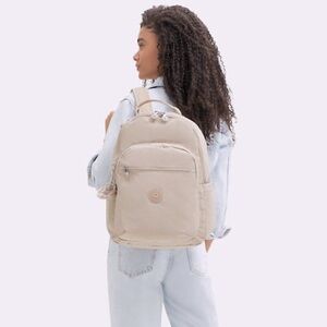 Kipling Seoul full-size dusty taupe,pink Backpack,gorilla Keychain,holds laptop